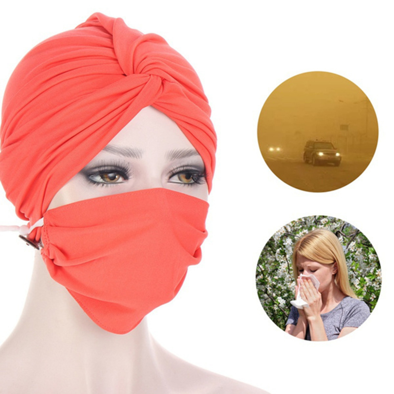 여성을위한 마스크와 새로운 여러 가지 빛깔의 이슬람 Turban 모자 패션 버튼 내부 Hijab 모자 랩 스카프 Hijabs 보닛 2 개/대/세트